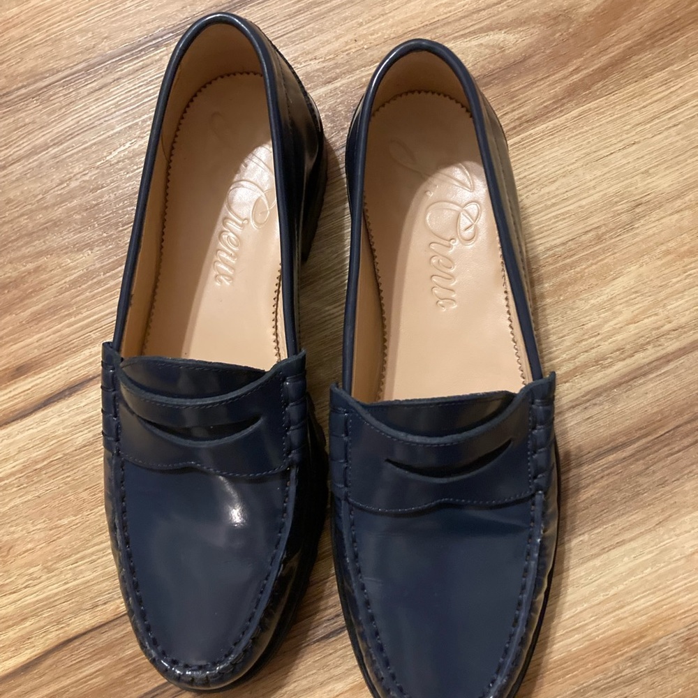 J. Crew Winona Lug-sole Penny Loafers in Spazzolato Leather Navy Size 8